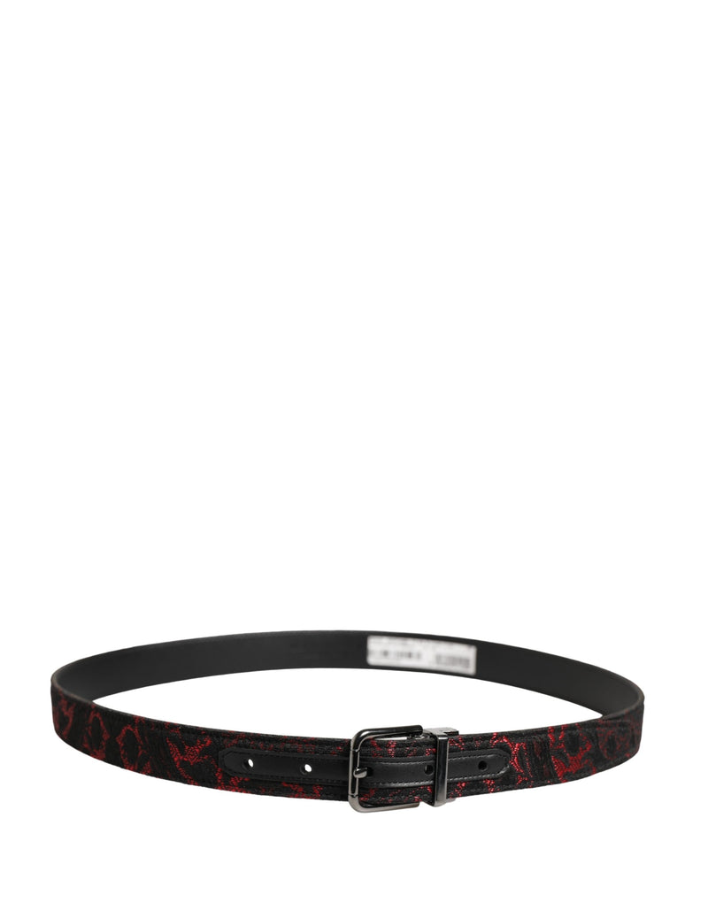 Dolce & Gabbana Zwart Rood Polyester Zilverkleurige Metalen Gesp Riem
