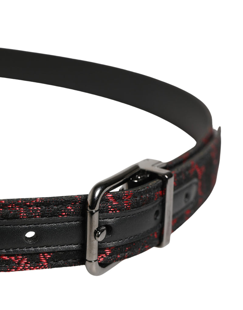 Dolce & Gabbana Zwart Rood Polyester Zilverkleurige Metalen Gesp Riem