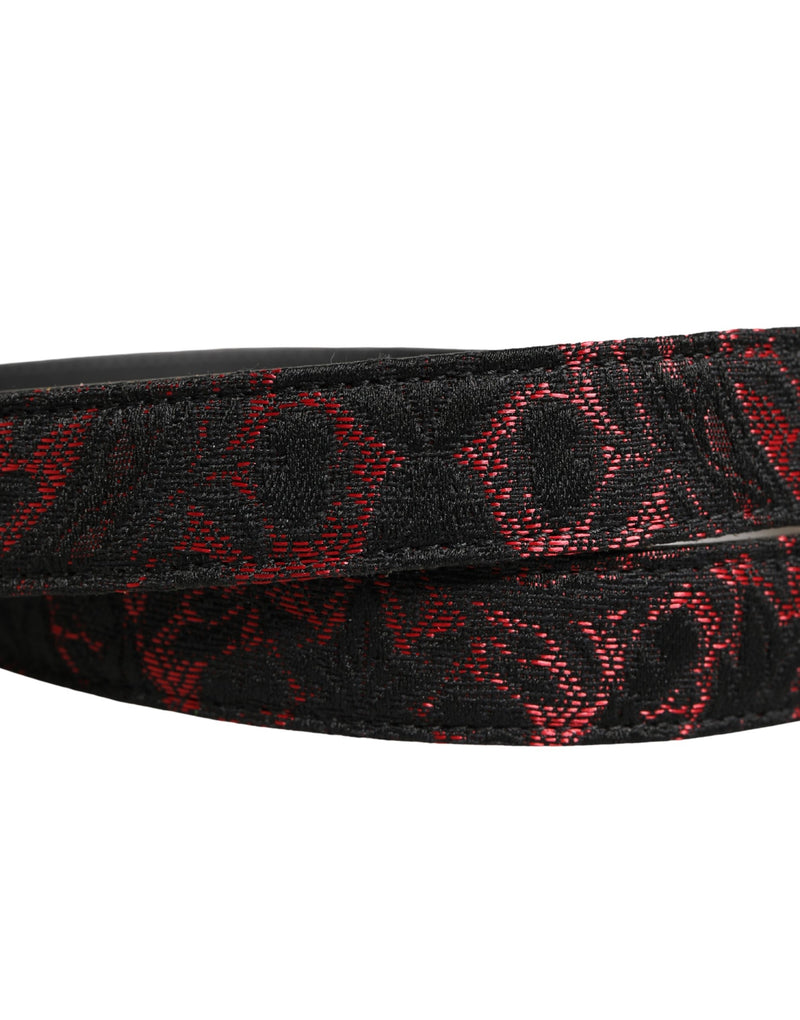 Dolce & Gabbana Zwart Rood Polyester Zilverkleurige Metalen Gesp Riem