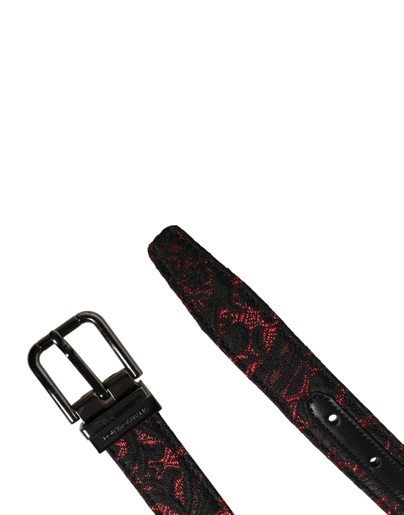 Dolce & Gabbana Zwart Rood Polyester Zilverkleurige Metalen Gesp Riem