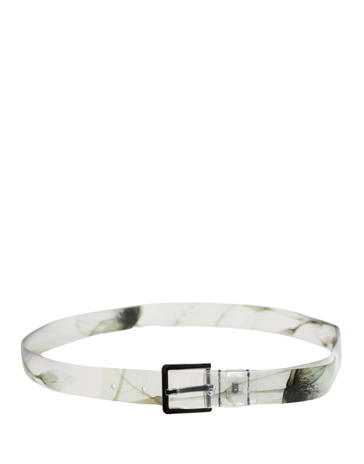 Ceinture Dolce &amp; Gabbana pour homme, blanche à motif floral, en PVC avec boucle en métal argenté