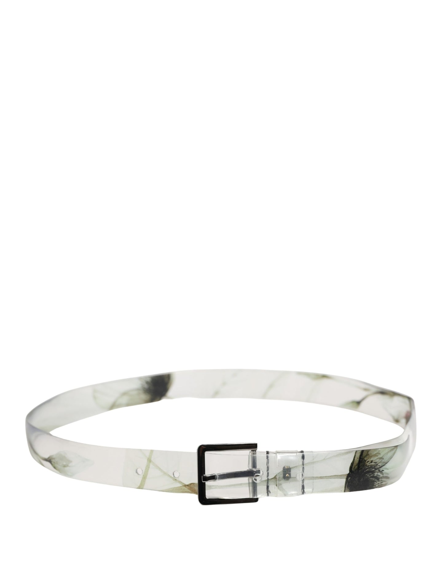 Ceinture Dolce &amp; Gabbana pour homme, blanche à motif floral, en PVC avec boucle en métal argenté