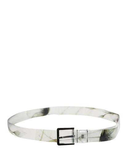 Ceinture Dolce &amp; Gabbana pour homme, blanche à motif floral, en PVC avec boucle en métal argenté