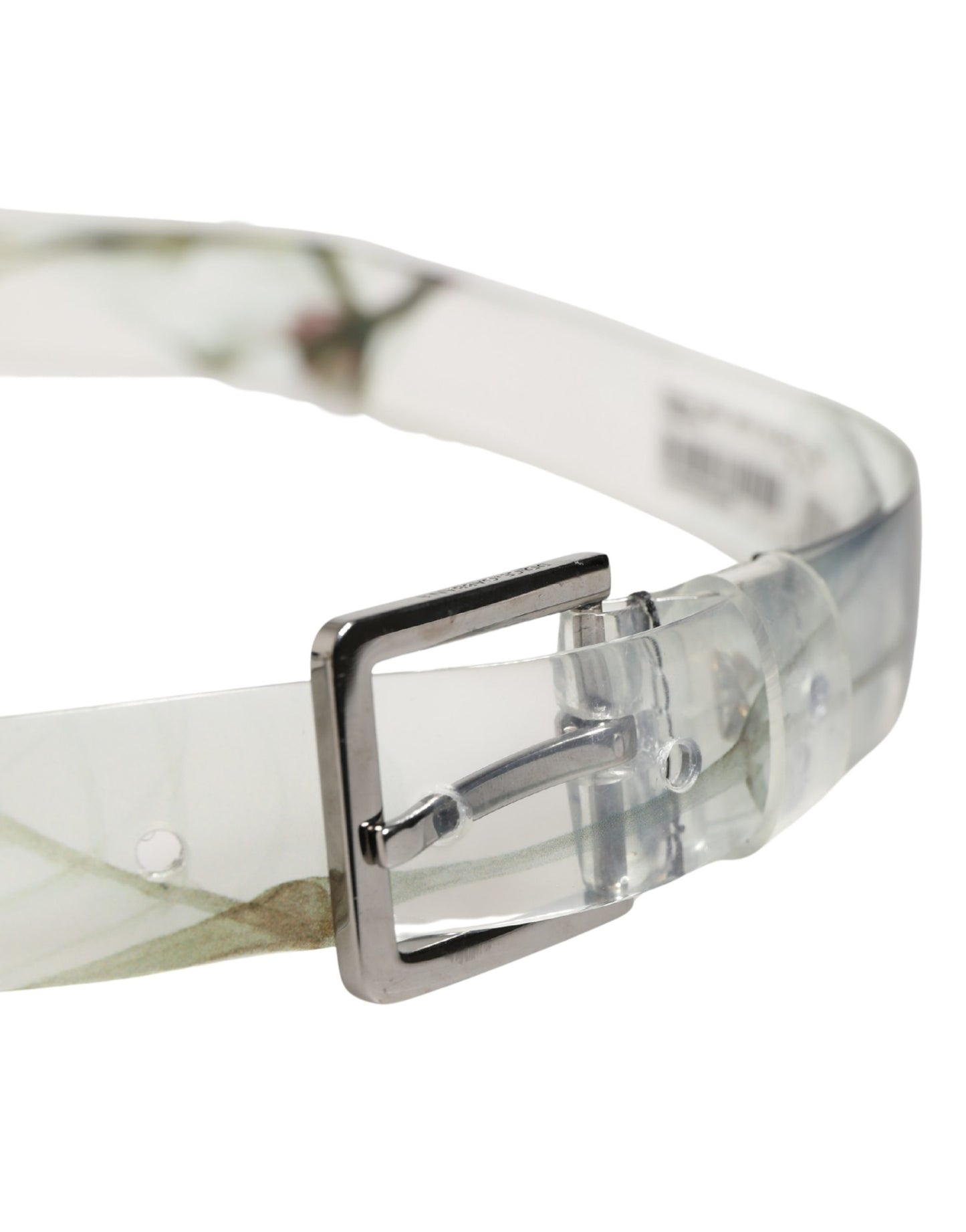 Ceinture Dolce &amp; Gabbana pour homme, blanche à motif floral, en PVC avec boucle en métal argenté