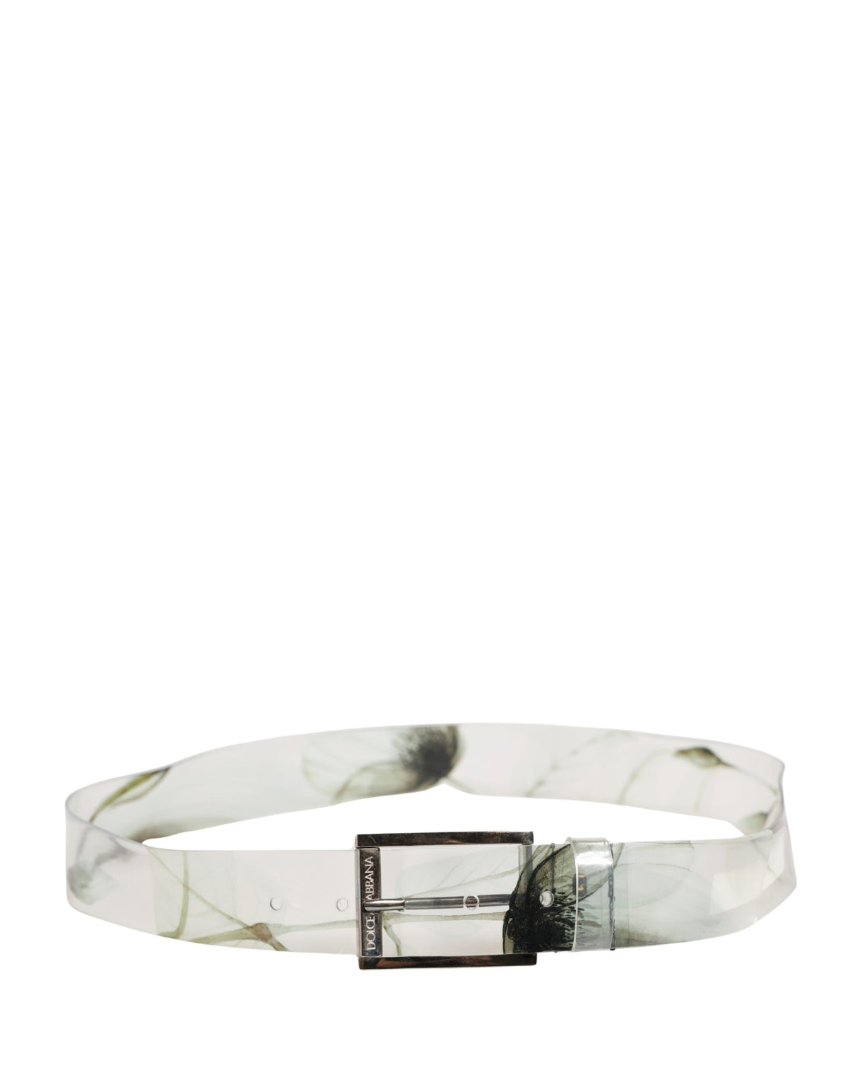 Ceinture Dolce &amp; Gabbana pour homme, blanche à motif floral, en PVC avec boucle en métal argenté