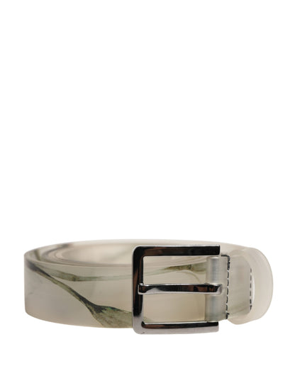 Ceinture Dolce &amp; Gabbana pour homme, blanche à motif floral, en PVC avec boucle en métal argenté