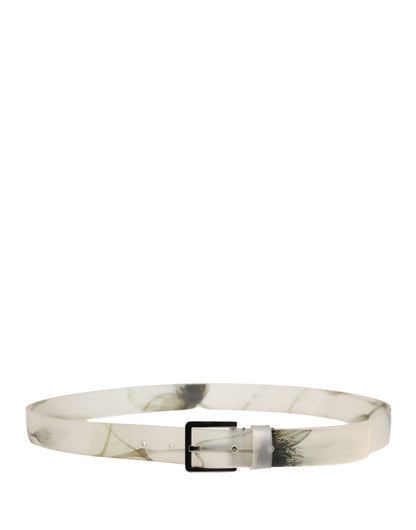 Ceinture Dolce &amp; Gabbana pour homme, blanche à motif floral, en PVC avec boucle en métal argenté