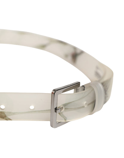 Ceinture Dolce &amp; Gabbana pour homme, blanche à motif floral, en PVC avec boucle en métal argenté