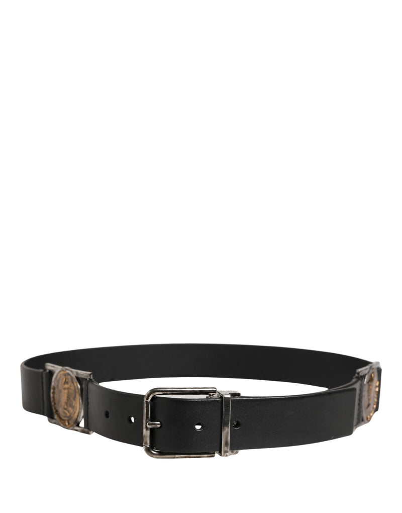 Dolce & Gabbana Men Black Classic Leather Metal Buckle Belt
