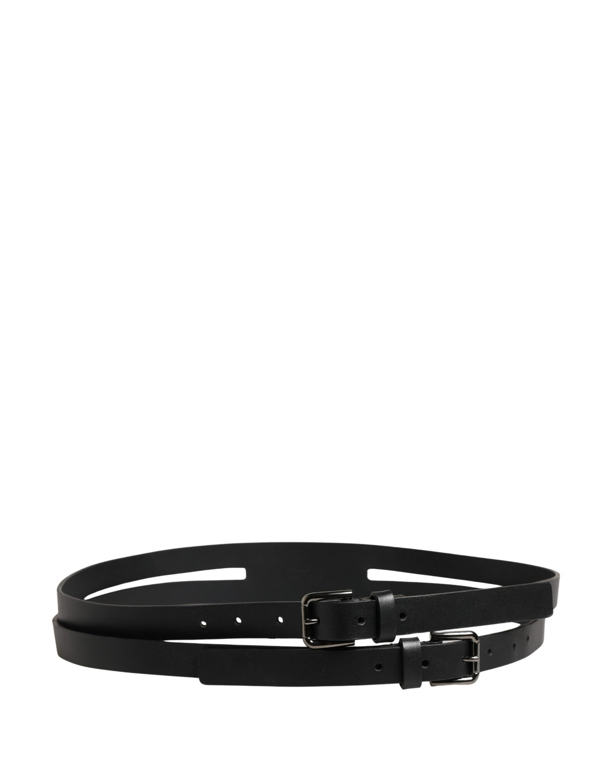 Ceinture Dolce &amp; Gabbana en cuir noir à double sangle et boucle argentée