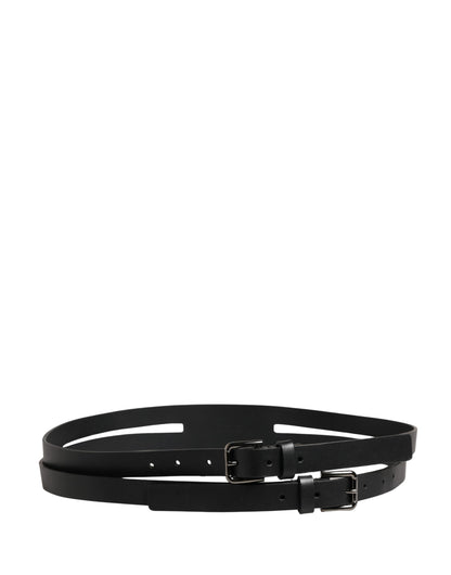 Ceinture Dolce &amp; Gabbana en cuir noir à double sangle et boucle argentée