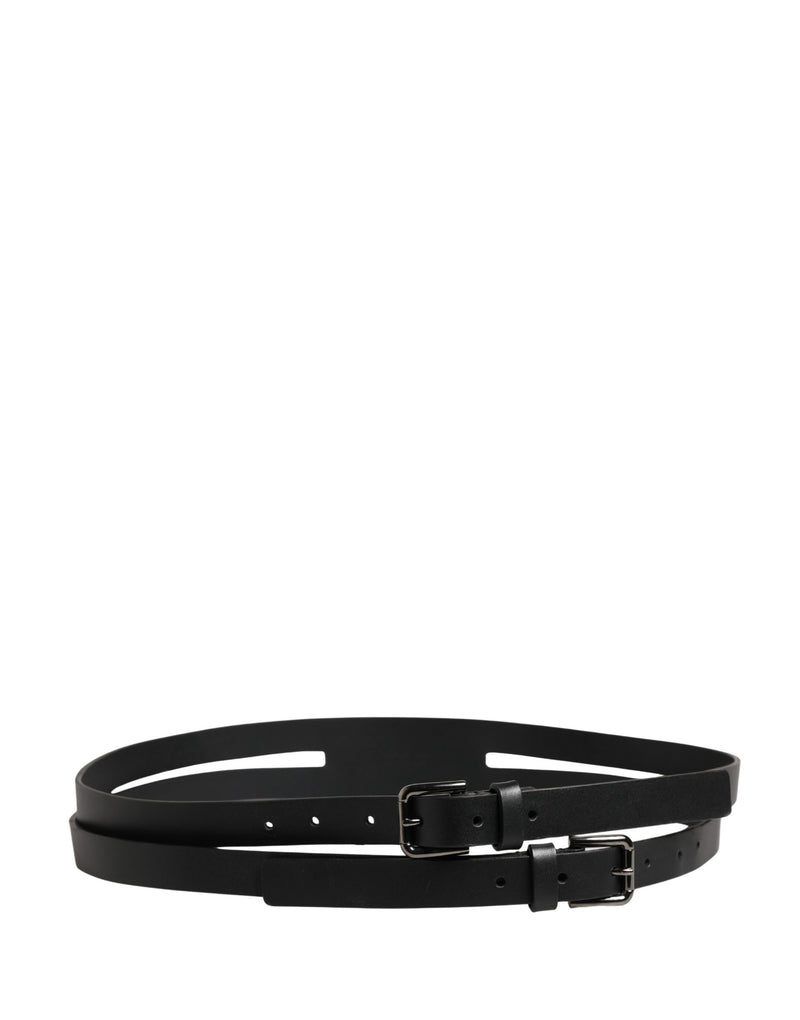 Ceinture Dolce &amp; Gabbana en cuir noir à double sangle et boucle argentée