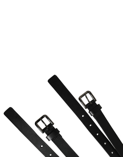 Ceinture Dolce &amp; Gabbana en cuir noir à double sangle et boucle argentée