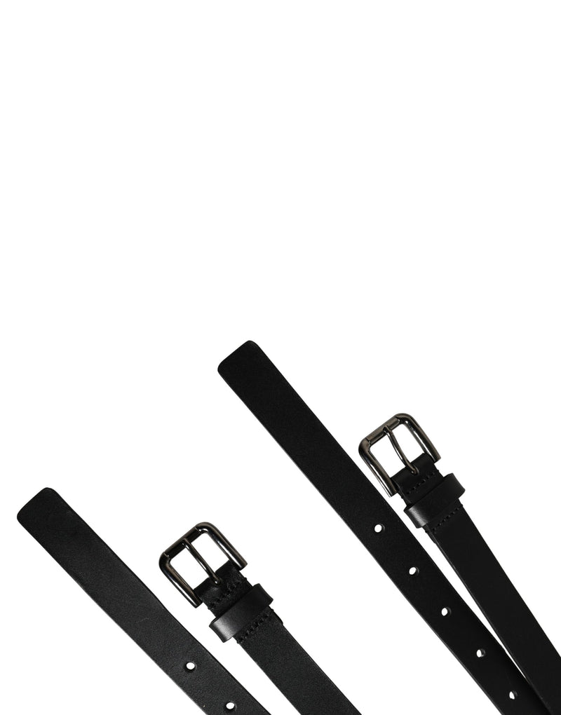 Ceinture Dolce &amp; Gabbana en cuir noir à double sangle et boucle argentée