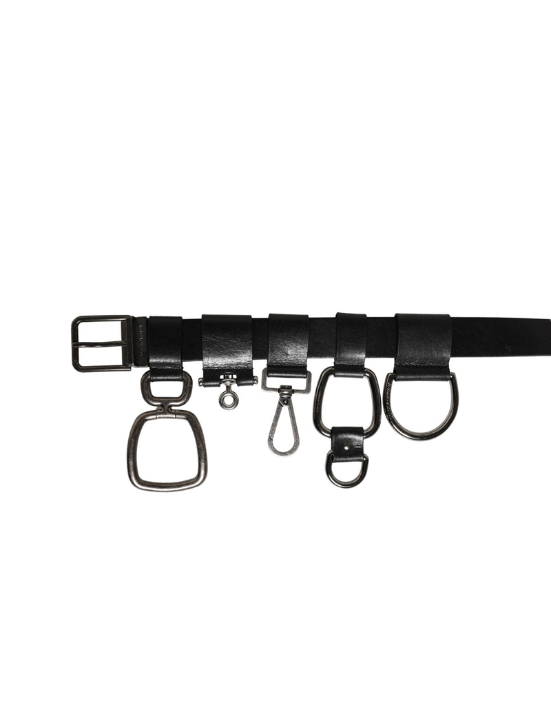 Ceinture Dolce &amp; Gabbana en cuir de veau noir avec boucle en métal argenté