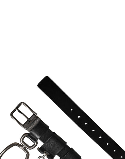 Ceinture Dolce &amp; Gabbana en cuir de veau noir avec boucle en métal argenté