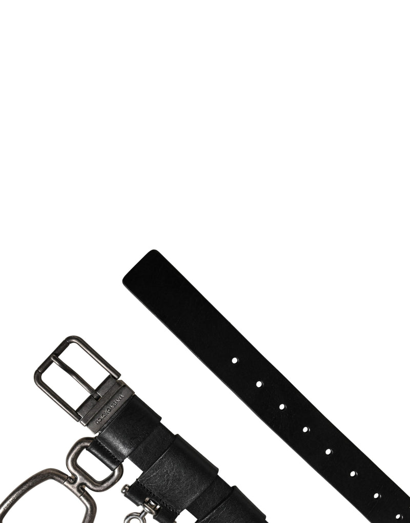 Ceinture Dolce &amp; Gabbana en cuir de veau noir avec boucle en métal argenté