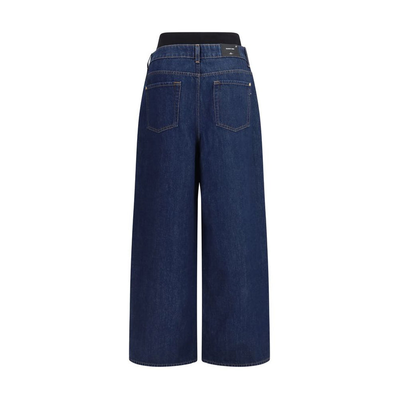 7FOR Blue Cotton Relaxed Fit Jeans for Women - Comfortable Style