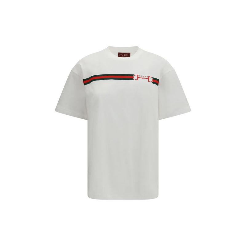 Gucci White Cotton T-Shirt with Nastro Web Print