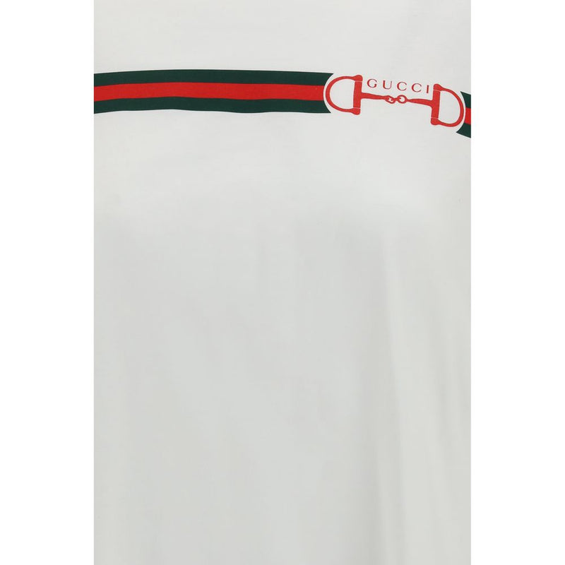 Gucci White Cotton T-Shirt with Nastro Web Print