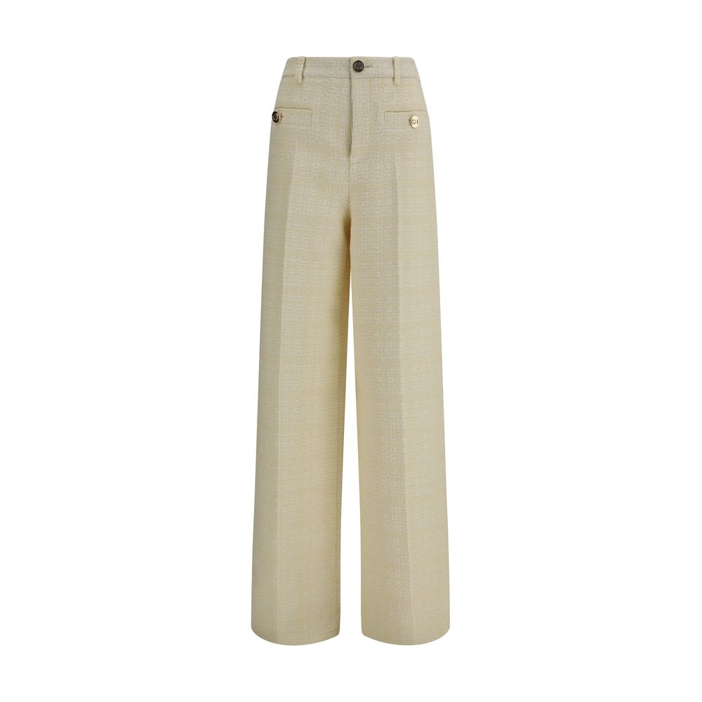 Gucci Beige Cotton Tweed Check Casual Pants for Women