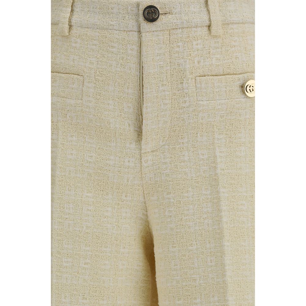 Gucci Beige Cotton Tweed Check Casual Pants for Women