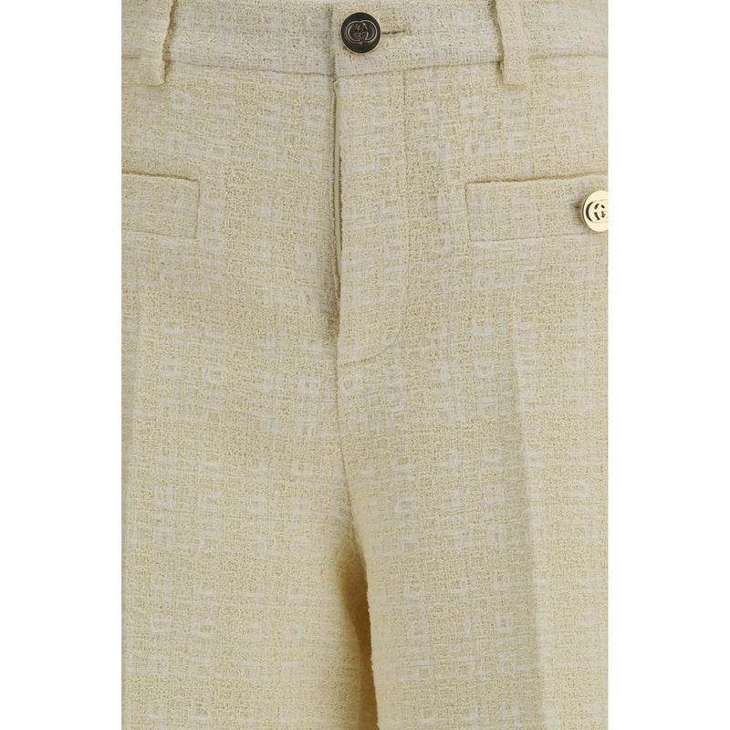 Gucci Beige Cotton Tweed Check Casual Pants for Women