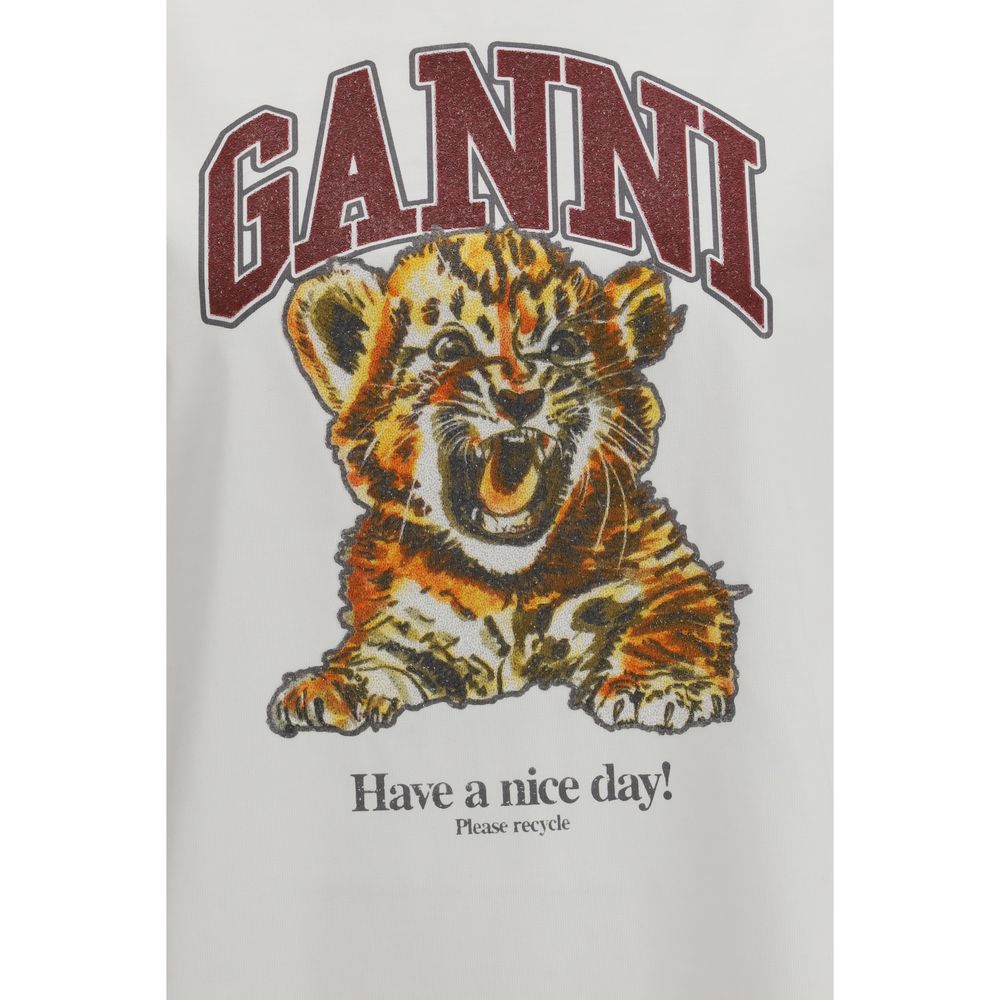 Ganni Beaded Tiger White Cotton T-Shirt