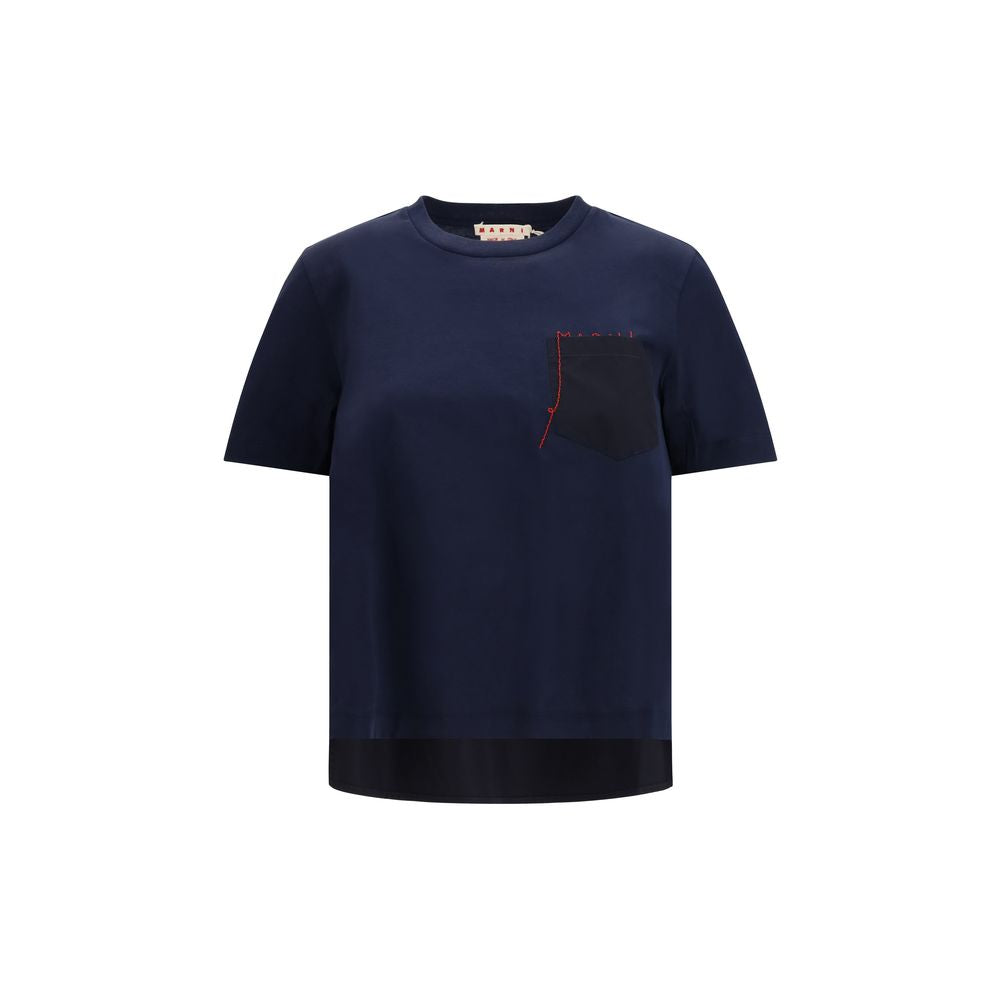 Marni Blue Cotton T-Shirt with Embroidered Logo - IT40 | M
