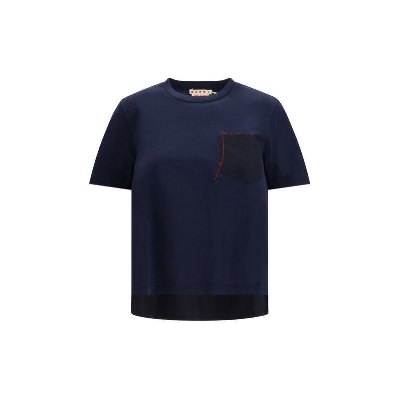 Marni Blue Cotton T-Shirt with Embroidered Logo