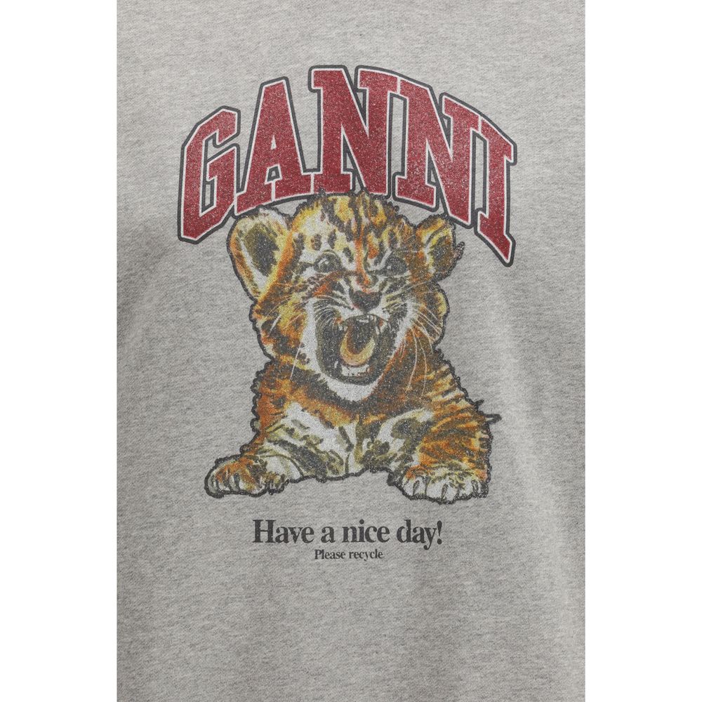 Ganni Gray Cotton Tiger Hoodie - Style Durable et Urbain