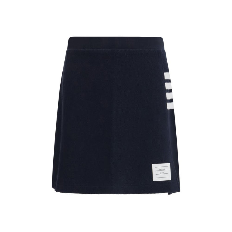 Thom Browne Blue Cotton Mini Skirt with 4-Bar Piqué Design