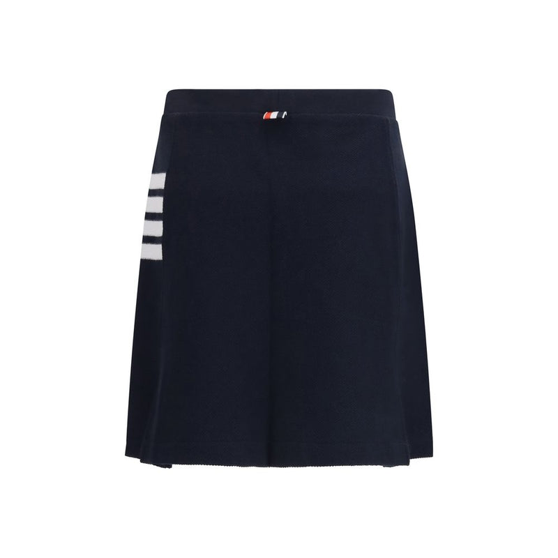 Thom Browne Blue Cotton Mini Skirt with 4-Bar Piqué Design