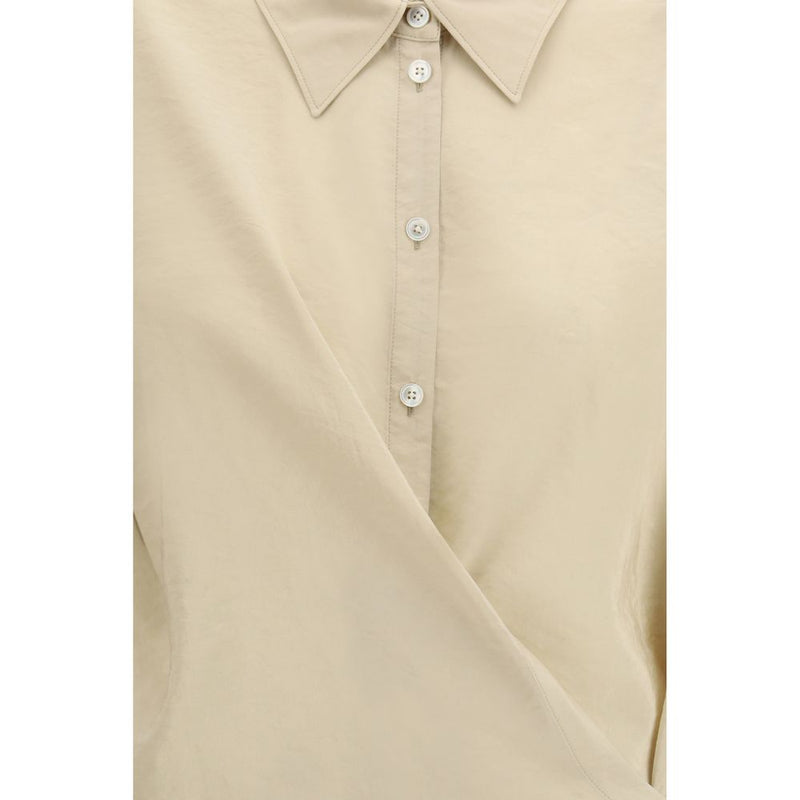 Lemaire Beige Silk Dress Shirt - Elegant Draped Design
