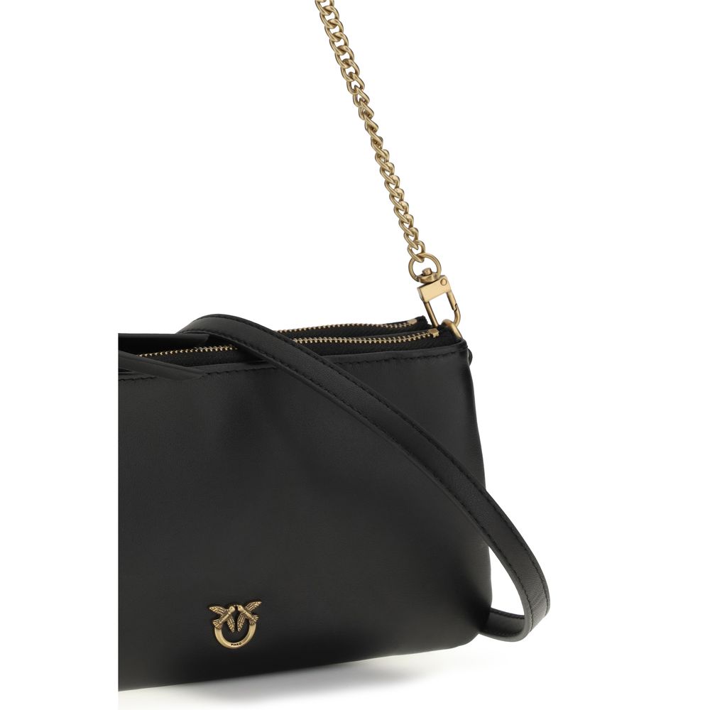 PINKO Black Calf Leather Bos Taurus Mini Double Shoulder Bag