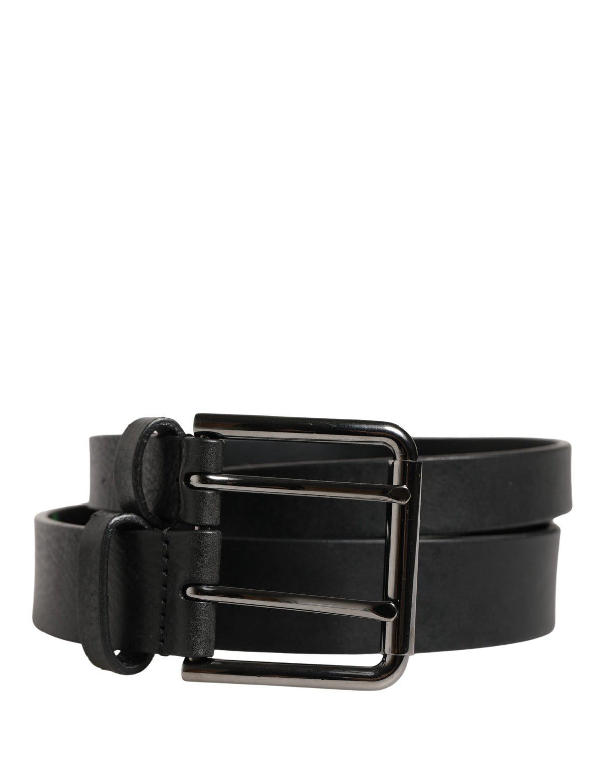 Ceinture Dolce & Gabbana en cuir noir à double sangle et boucle argentée