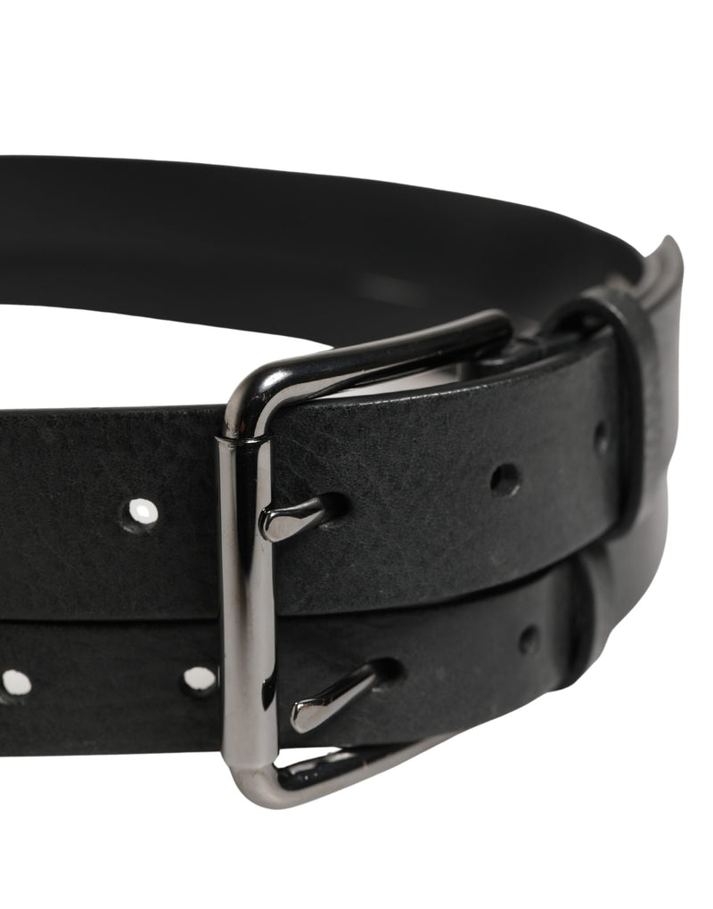 Ceinture Dolce &amp; Gabbana en cuir noir à double sangle et boucle argentée