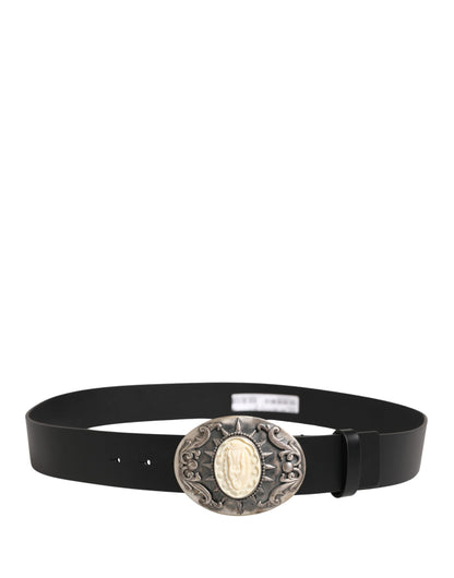 Ceinture Dolce &amp; Gabbana en cuir de veau noir avec boucle en métal ornée