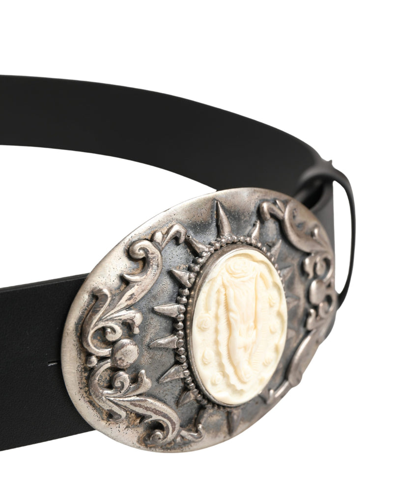 Ceinture Dolce &amp; Gabbana en cuir de veau noir avec boucle en métal ornée