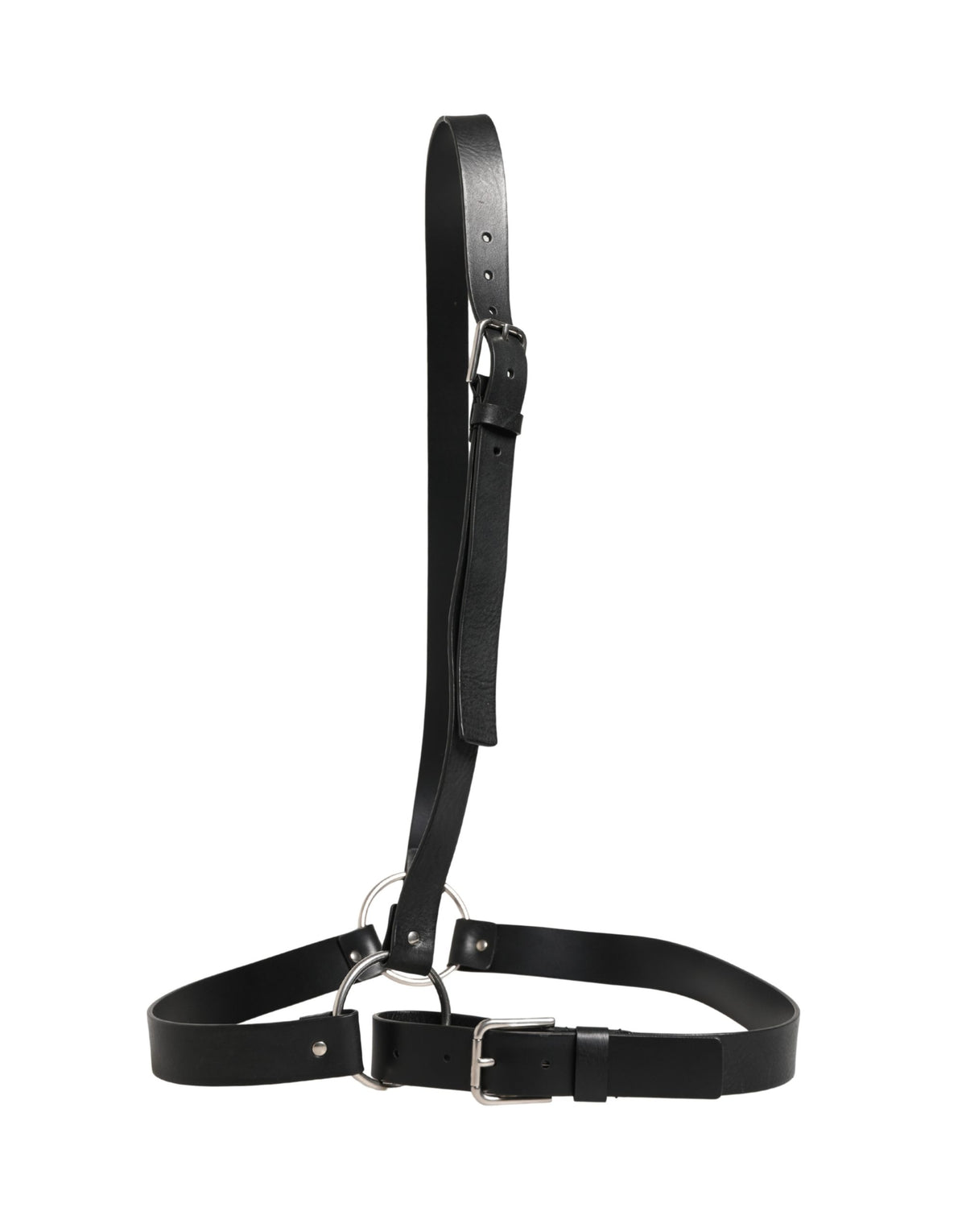 Ceinture Dolce &amp; Gabbana en cuir noir à double sangle et boucle argentée