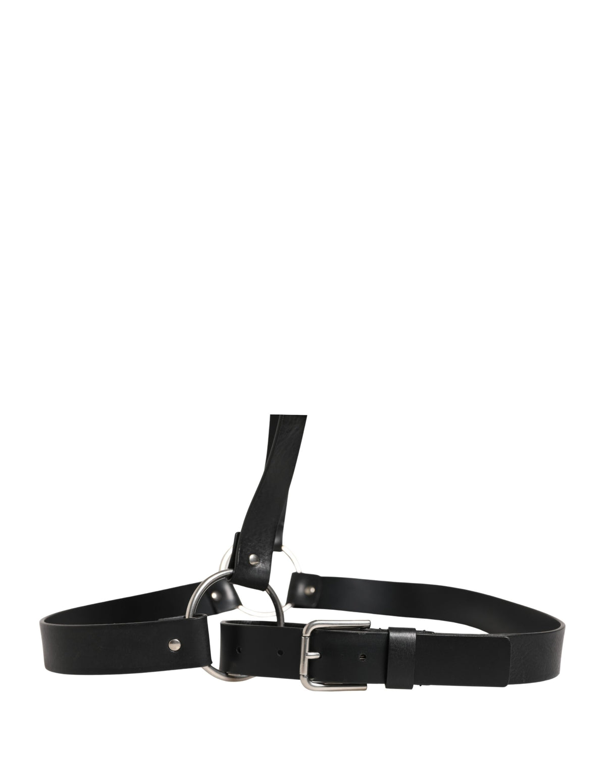 Ceinture Dolce &amp; Gabbana en cuir noir à double sangle et boucle argentée
