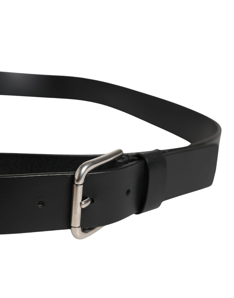 Ceinture Dolce &amp; Gabbana en cuir noir à double sangle et boucle argentée