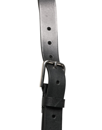 Ceinture Dolce &amp; Gabbana en cuir noir à double sangle et boucle argentée