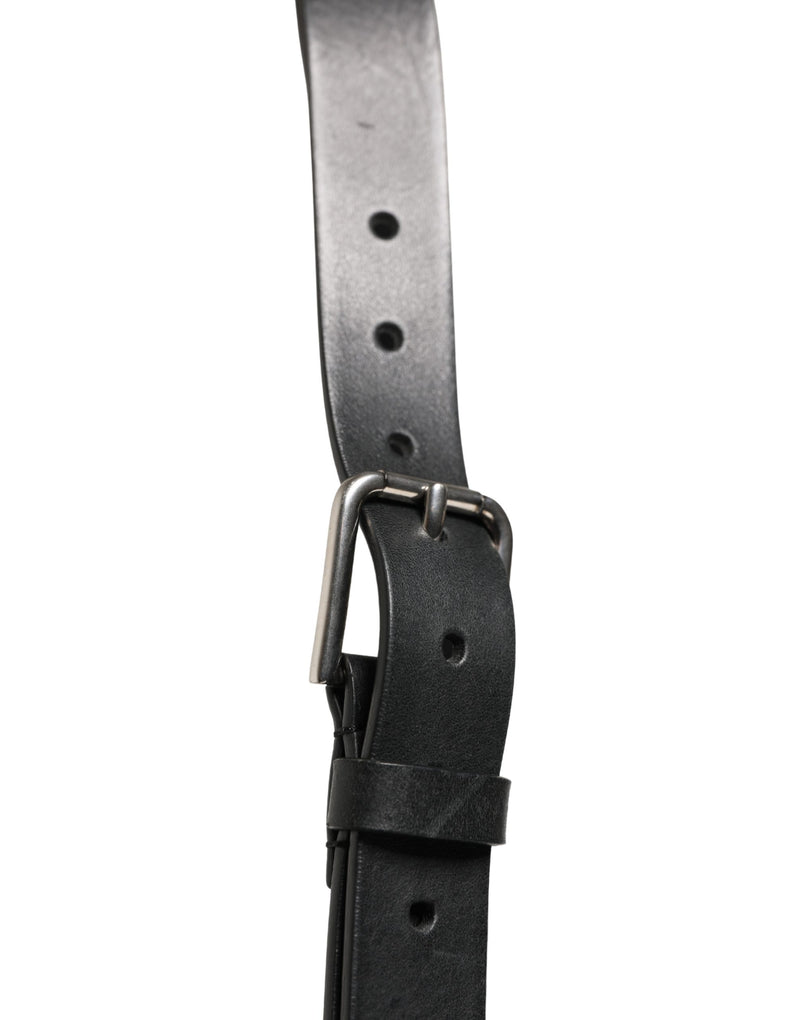 Ceinture Dolce &amp; Gabbana en cuir noir à double sangle et boucle argentée