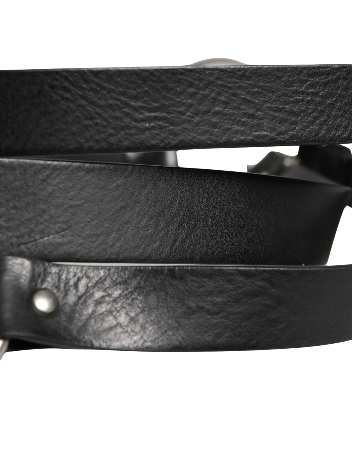 Ceinture Dolce &amp; Gabbana en cuir noir à double sangle et boucle argentée