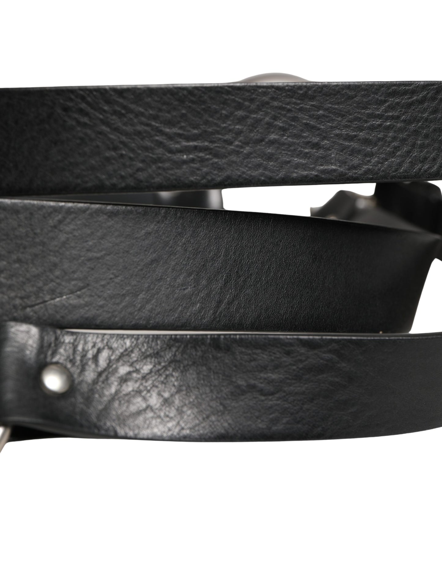Ceinture Dolce &amp; Gabbana en cuir noir à double sangle et boucle argentée
