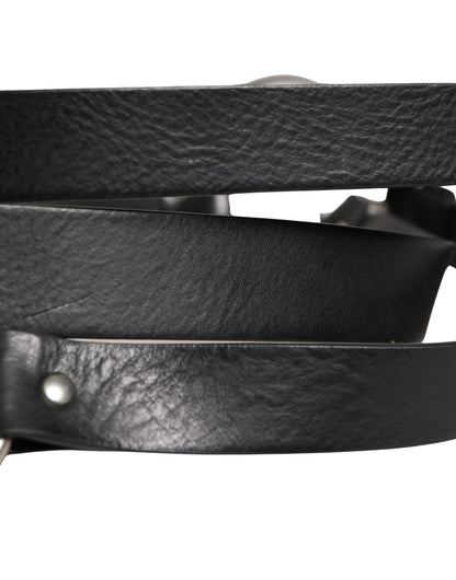 Ceinture Dolce &amp; Gabbana en cuir noir à double sangle et boucle argentée