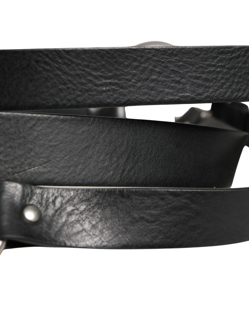 Ceinture Dolce &amp; Gabbana en cuir noir à double sangle et boucle argentée