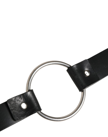 Ceinture Dolce &amp; Gabbana en cuir noir à double sangle et boucle argentée