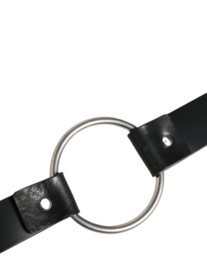 Ceinture Dolce &amp; Gabbana en cuir noir à double sangle et boucle argentée